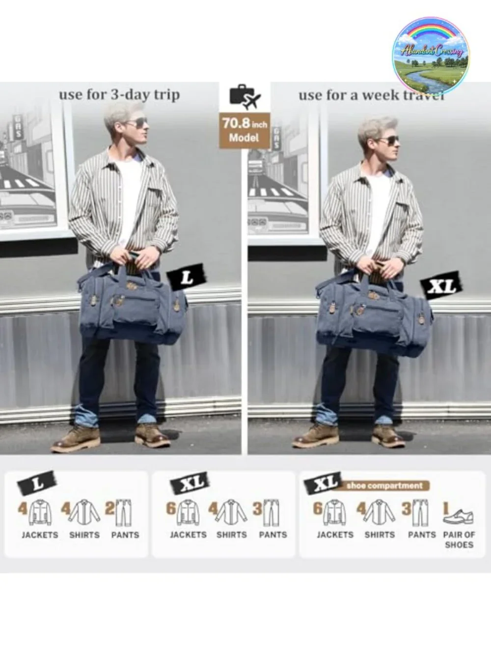 Canvas Expandable 50L Duffle Bag, Carry-On Travel Weekender, Multi-Pocket,